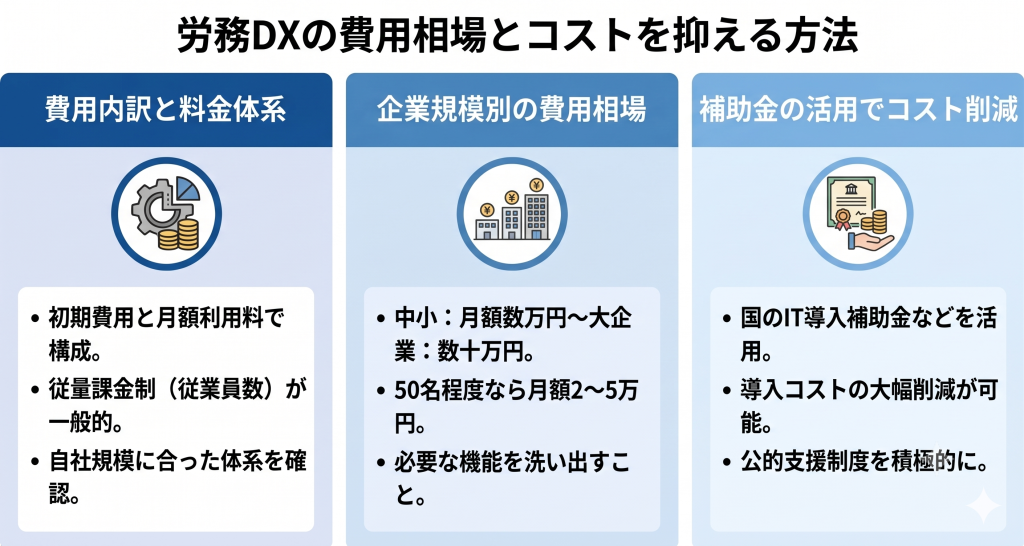 費用対効果を踏まえて最適な投資判断を行う労務DXのイメージ