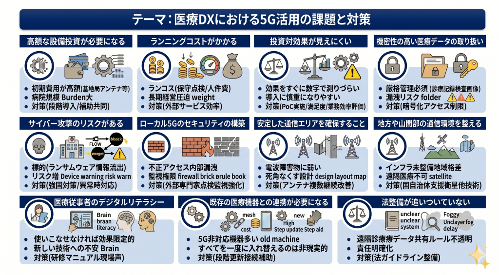 医療DXにおける5G活用の課題と対策のイメージ