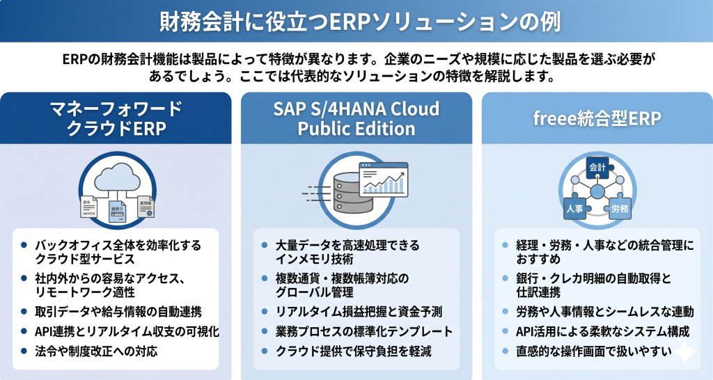 財務会計に役立つERPソリューションを提示するイメージ