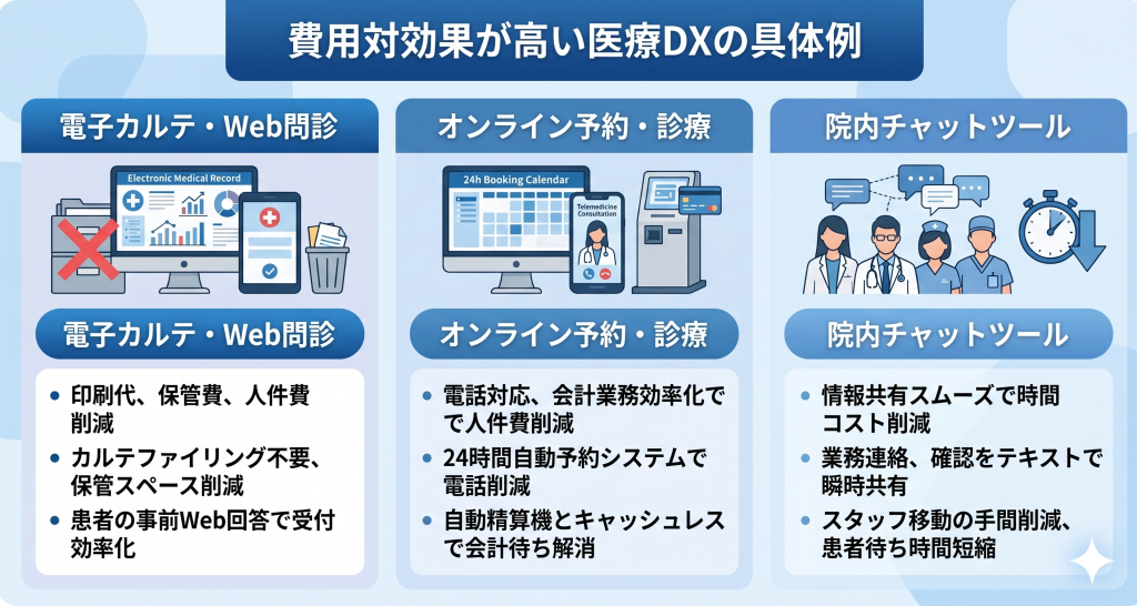 費用対効果が高い医療DXの具体例のイメージ