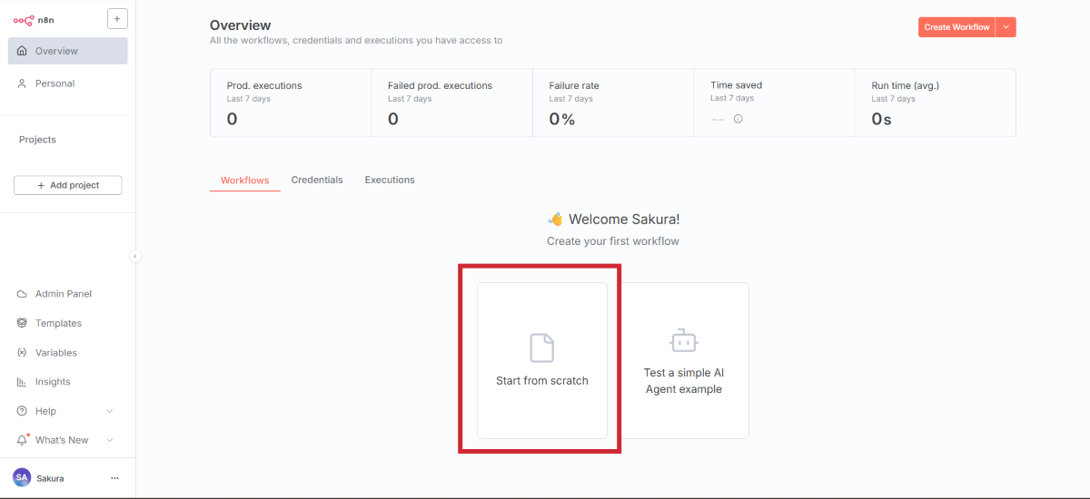 n8nのワークスペース作成画面のイメージ