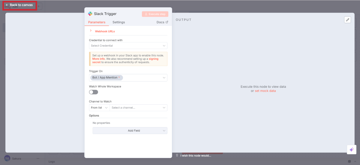 Back to canvas選択のイメージ