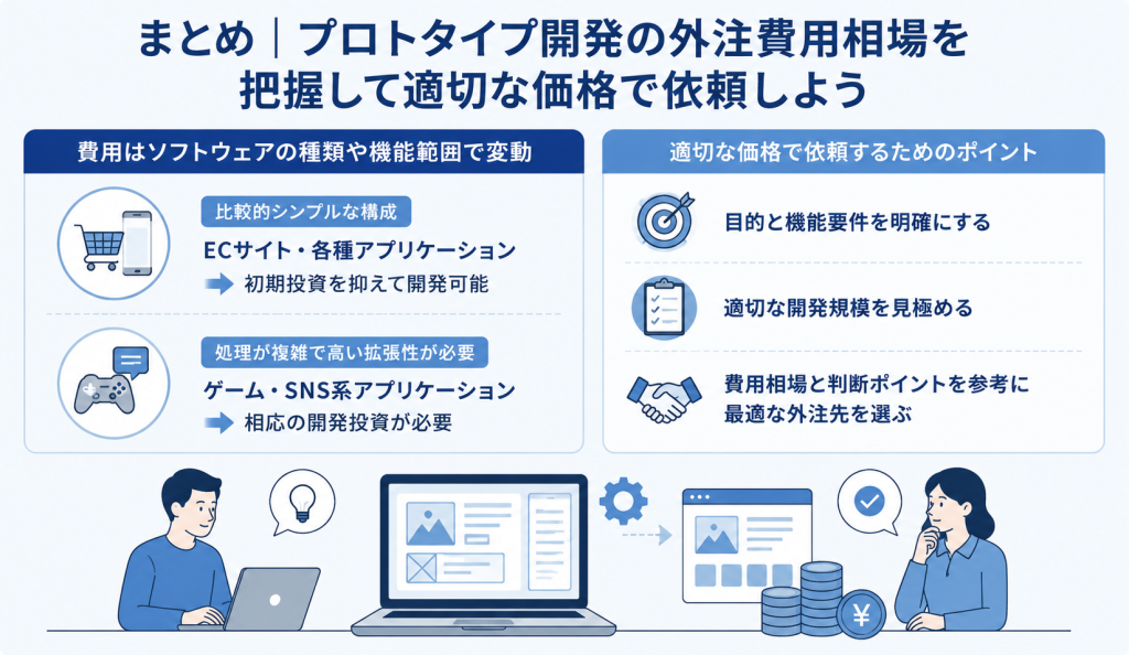 プロトタイプ開発の外注費用相場を把握し自社プロジェクトに最適な外注先を目指すイメージ