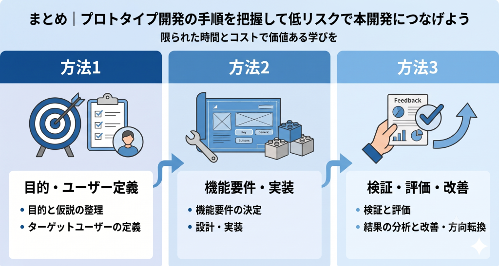 プロトタイプ開発の手順を理解して本開発の成功を目指すイメージ