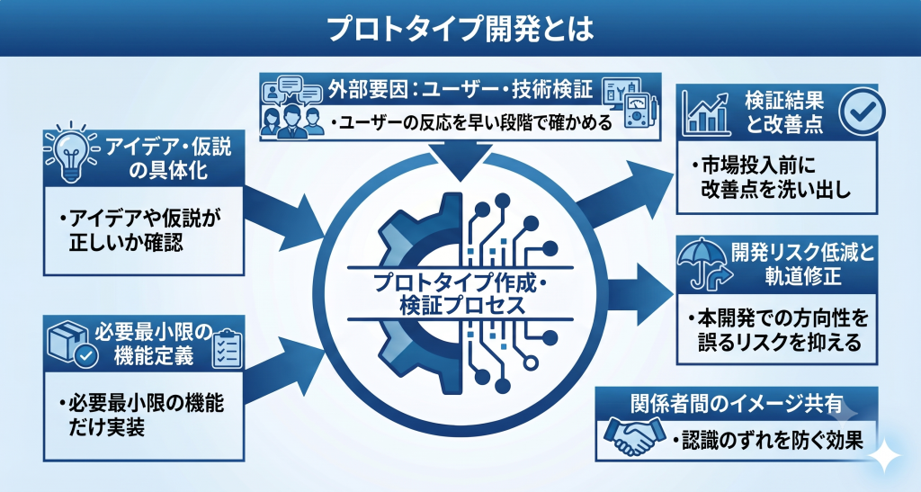 プロトタイプ開発とは何かについて話し合うイメージ